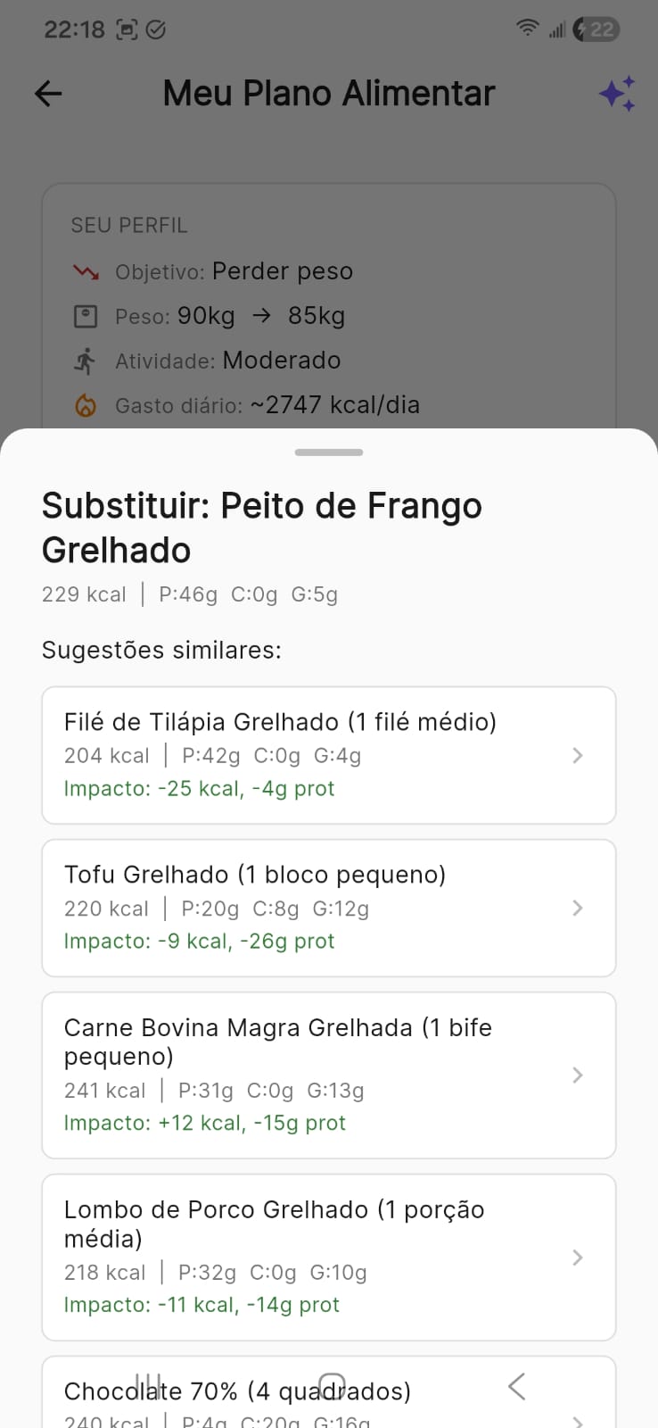DietaGo - Sustituição