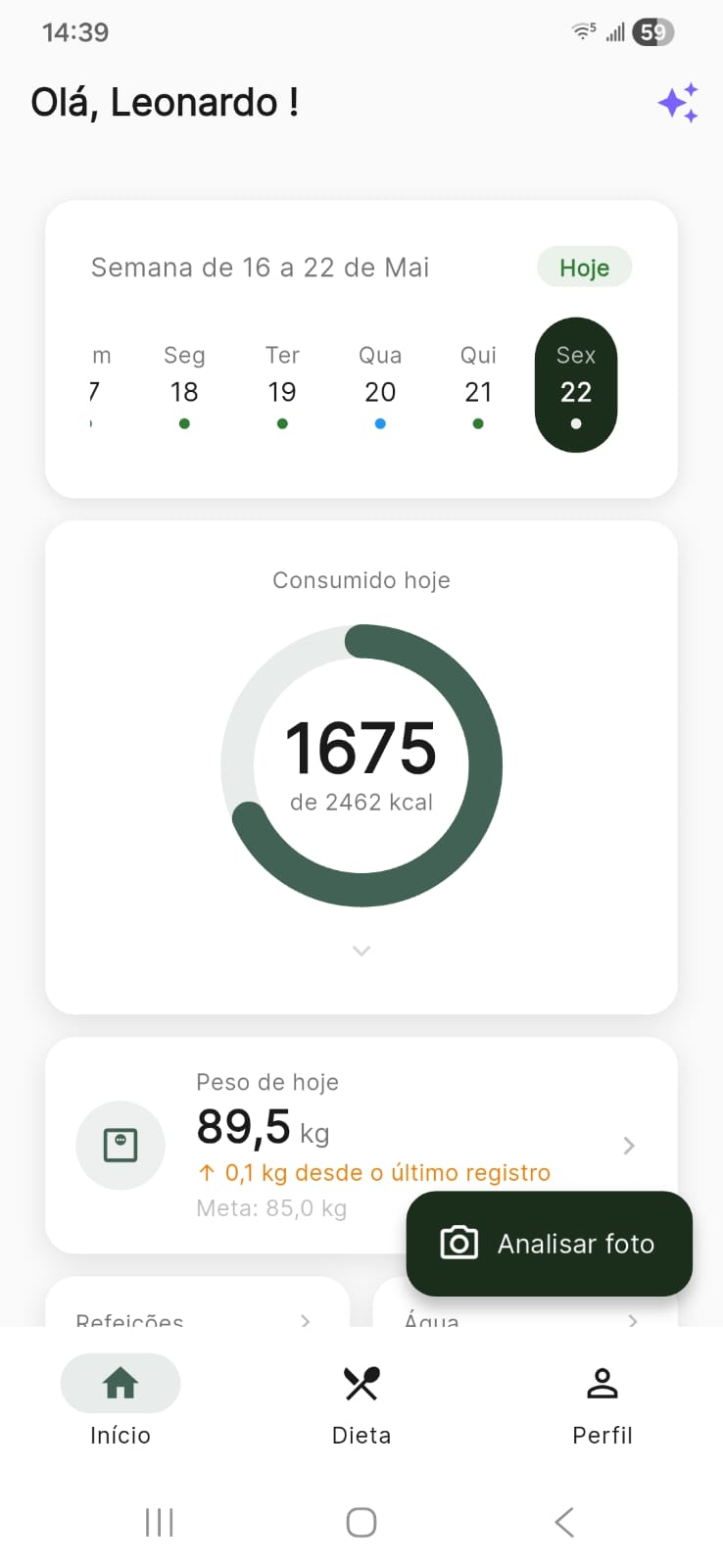 DietaGo - Dashboard com calendário