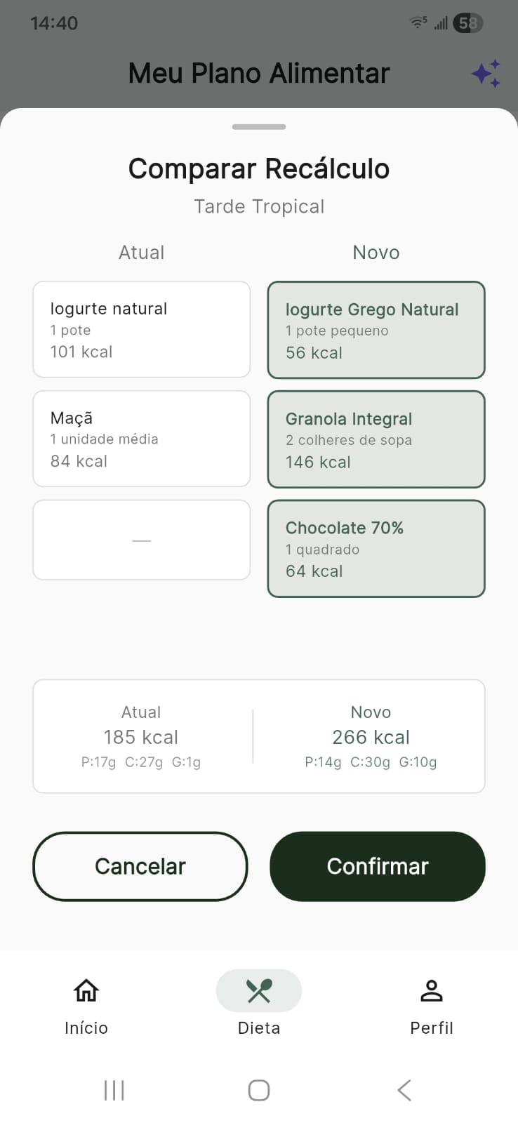 DietaGo - Recalcular dieta