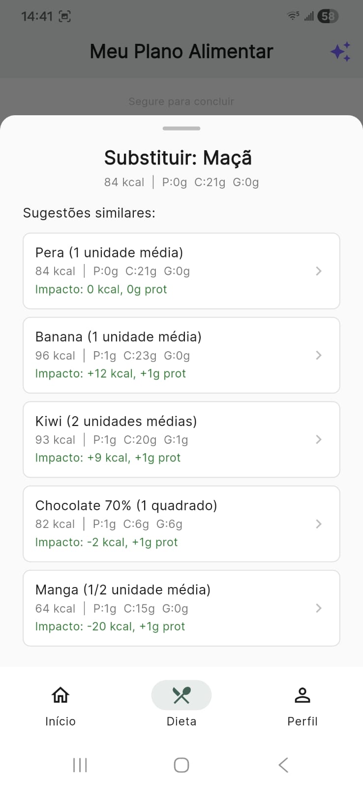 DietaGo - Substituir alimento